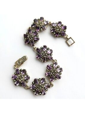 Vintage Sterling Silver Amethyst marcasite bracelet